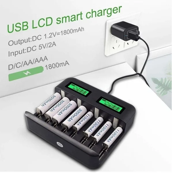 8 Slot Smart with LCD Display USB Powered Digital Charging Station for Aa Aaa Rechargeable Batteries
8 Slot Smart with LCD Display USB Powered Digital Charging Station for Aa Aaa Rechargeable Batteries