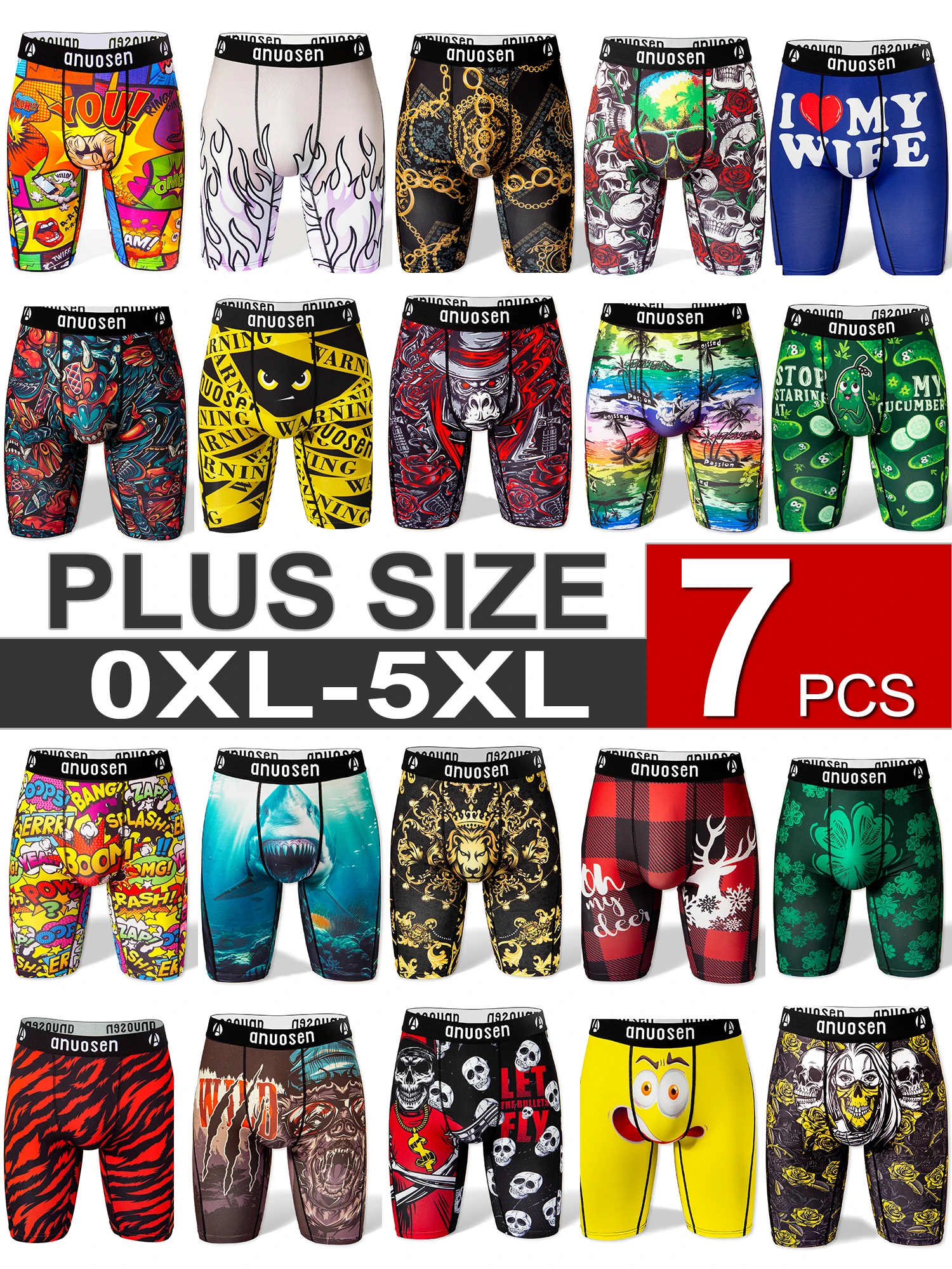 Large Size Random 7-Piece Pack Men's Long Sports Underwear Random Pattern Single or Multi-Pack Large Size Printed Designs Skulls Plants Letters Cartoons Moisture-Wicking Cartoon Stripes Plaid Animals and Other Unique Prints Random Styles Long Underwear Sp
Large Size Random 7-Piece Pack Men's Long Sports Underwear Random Pattern Single or Multi-Pack Large Size Printed Designs Skulls Plants Letters Cartoons Moisture-Wicking Cartoon Stripes Plaid Animals and Other Unique Prints Random Styles Long Underwear Sp