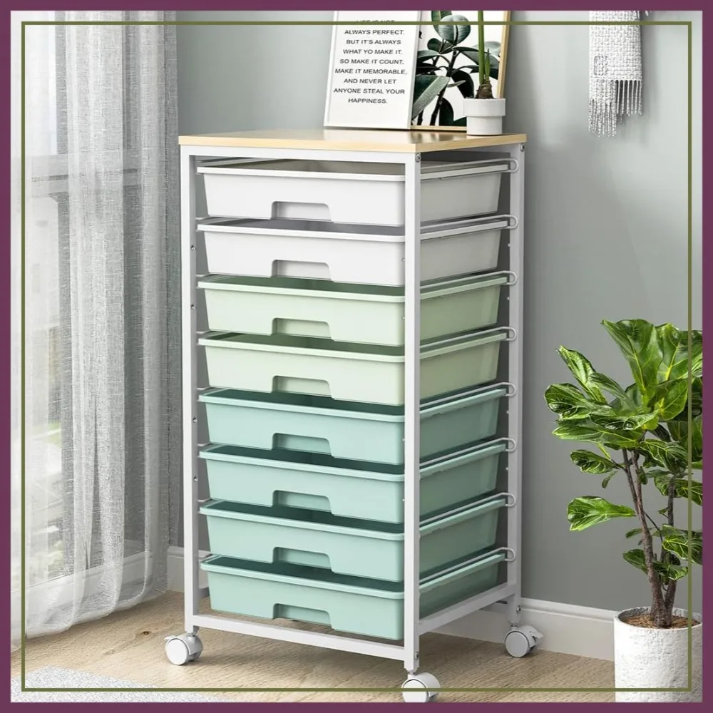 Rolling Storage Cart with 8 Drawers and Wooden Top for Living Room, Office, Classroom, Bedroom, Dorm, Green
Rolling Storage Cart with 8 Drawers and Wooden Top for Living Room, Office, Classroom, Bedroom, Dorm, Green