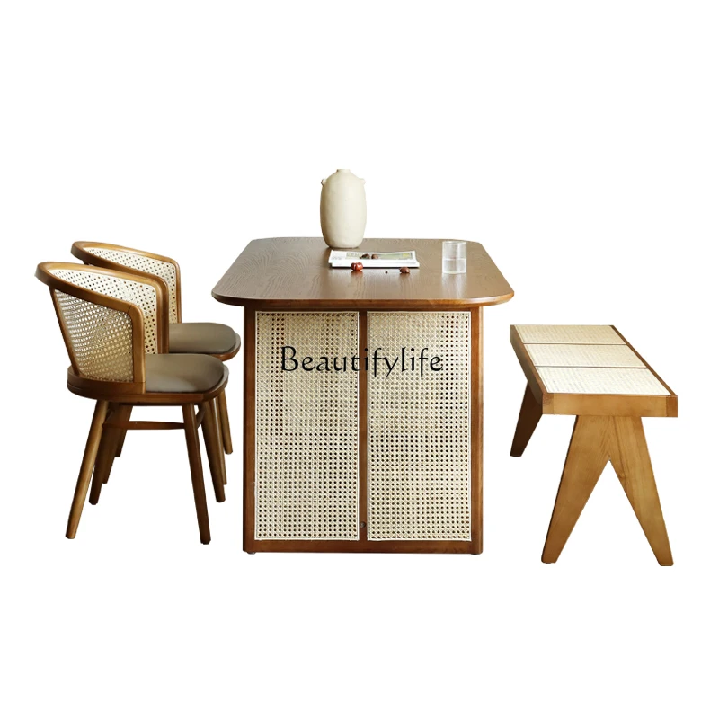 Solid wood dining table household small apartment Nordic wabi wind rattan dining table chair
Solid wood dining table household small apartment Nordic wabi wind rattan dining table chair