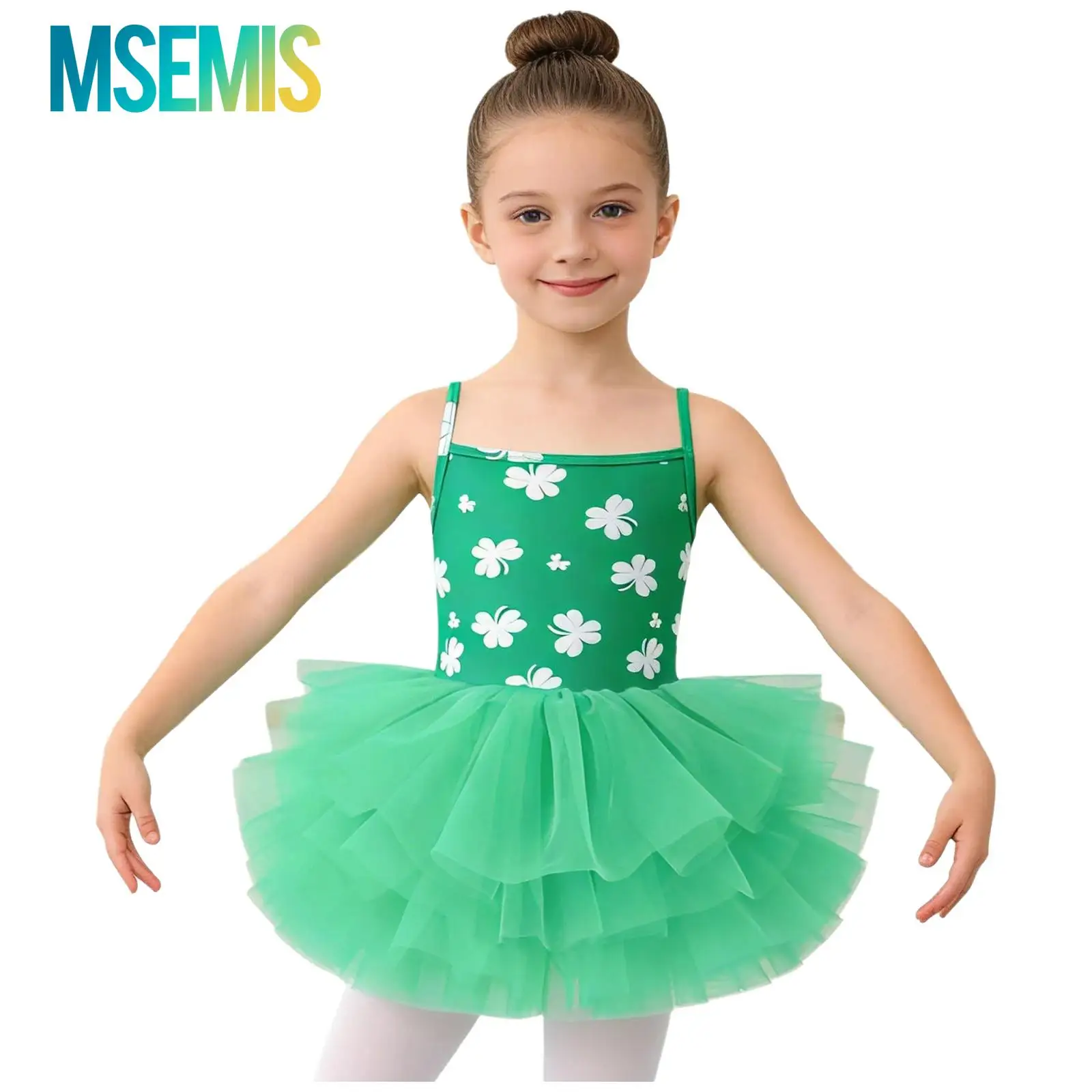 Kids Girls Ballet Leotards Dance Costume Spaghetti-strap Heart Leaf Printed Bodice Layered Tulle Dress with Built-in Briefs
Kids Girls Ballet Leotards Dance Costume Spaghetti-strap Heart Leaf Printed Bodice Layered Tulle Dress with Built-in Briefs