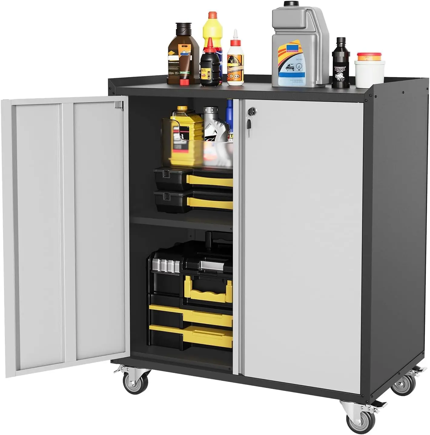 2 Doors High Garage Storage Cabinet with Wheels, Locking Steel Rolling Tools Chest with Handle, Metal Storage Cabinet
2 Doors High Garage Storage Cabinet with Wheels, Locking Steel Rolling Tools Chest with Handle, Metal Storage Cabinet