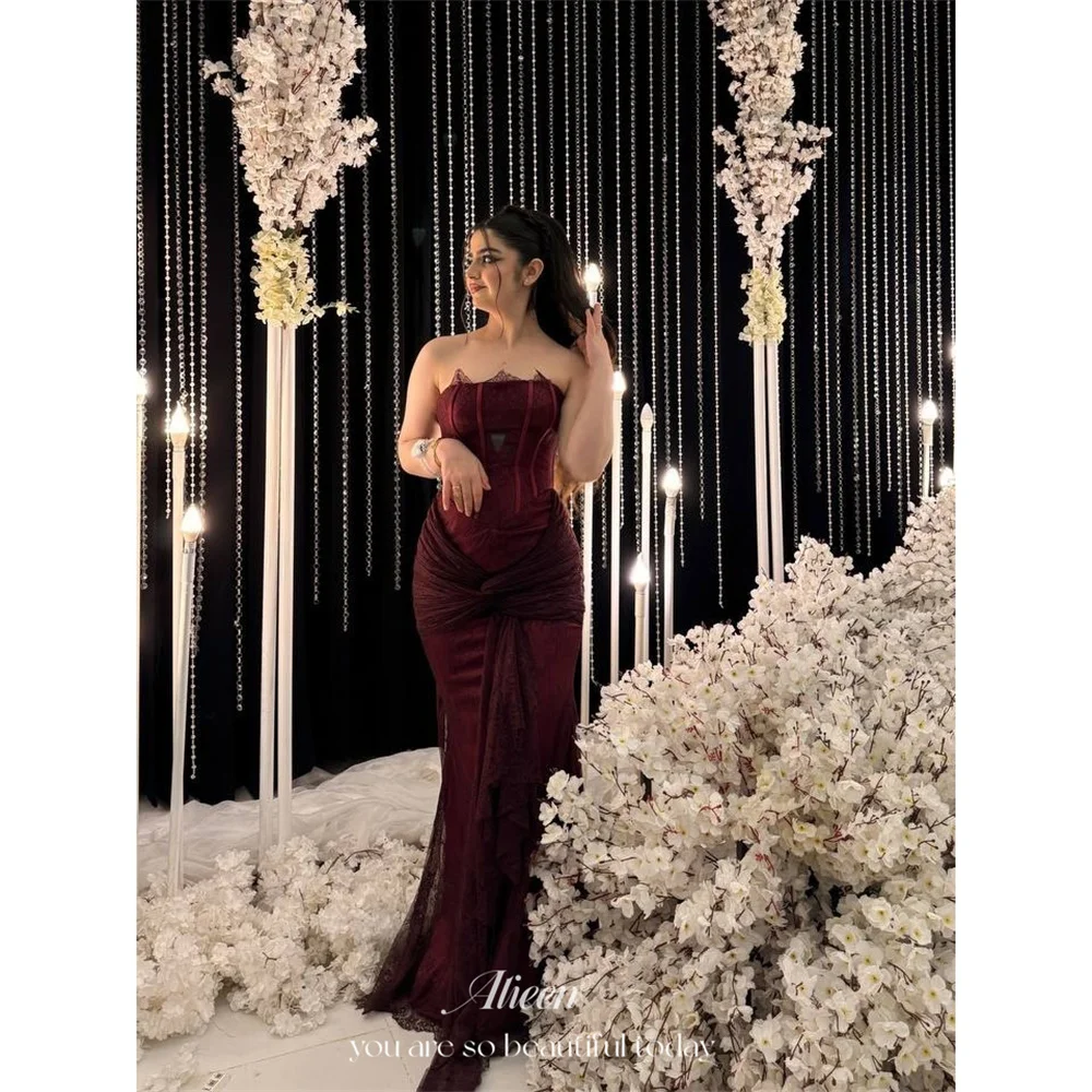 Aileen Satin Strapless Burgundy Mermaid Sexy Mermaid Gown Elegant Luxury Formal Women's Ruched Customized Robes De Soirée
Aileen Satin Strapless Burgundy Mermaid Sexy Mermaid Gown Elegant Luxury Formal Women's Ruched Customized Robes De Soirée