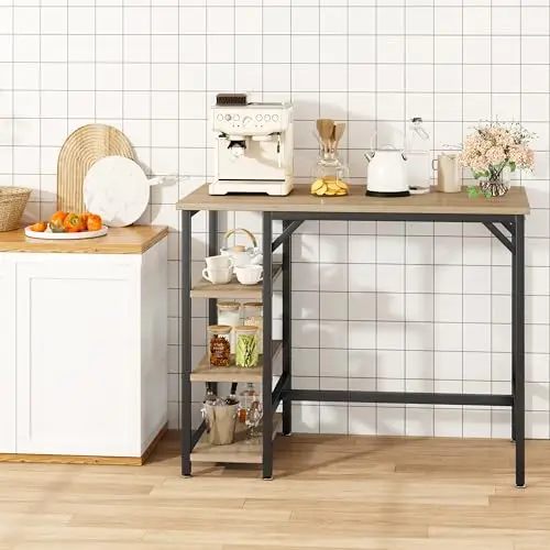 40 Inch Tall Bar Counter Table With Three Open Shelving Units For Kitchen, Dining, Or Workspace Use
40 Inch Tall Bar Counter Table With Three Open Shelving Units For Kitchen, Dining, Or Workspace Use