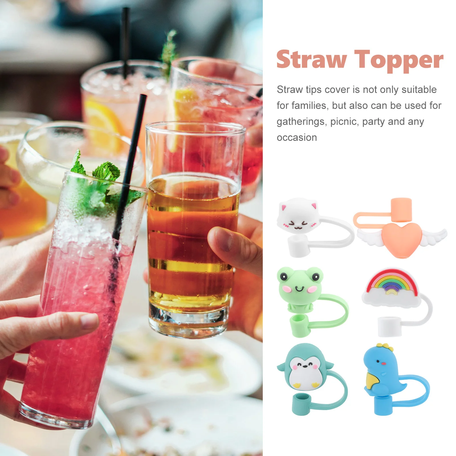 6Pcs Premium Silicone Straw Toppers Reusable Safe for Families Parties Picnics Straw Topper Rubber Straws
6Pcs Premium Silicone Straw Toppers Reusable Safe for Families Parties Picnics Straw Topper Rubber Straws