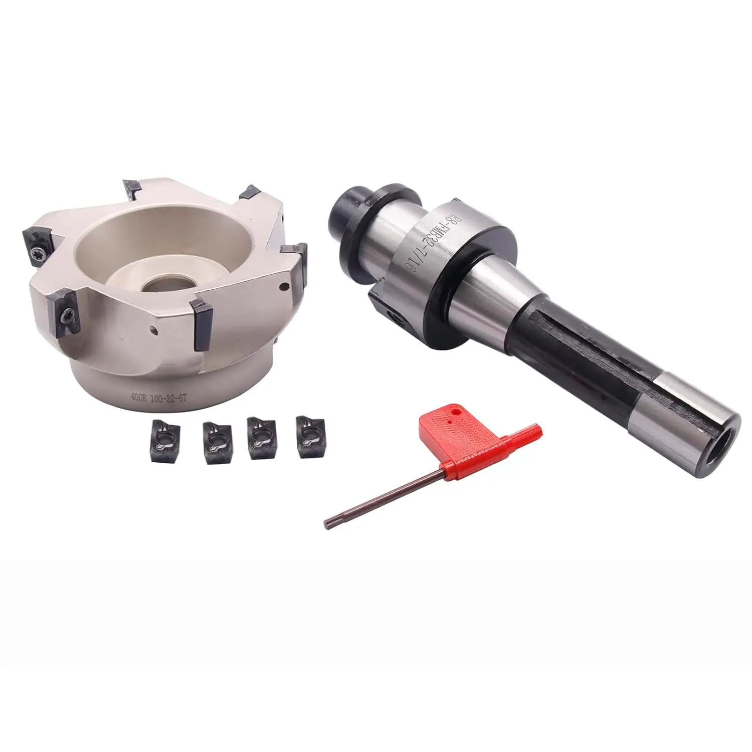 R8 FMB32 Arbor and 3.94"/100mm Cutting Diameter 6-Flute 400R-100-32-4T Shell Cutter with 10* APMT1604 Carbide Inserts
R8 FMB32 Arbor and 3.94"/100mm Cutting Diameter 6-Flute 400R-100-32-4T Shell Cutter with 10* APMT1604 Carbide Inserts