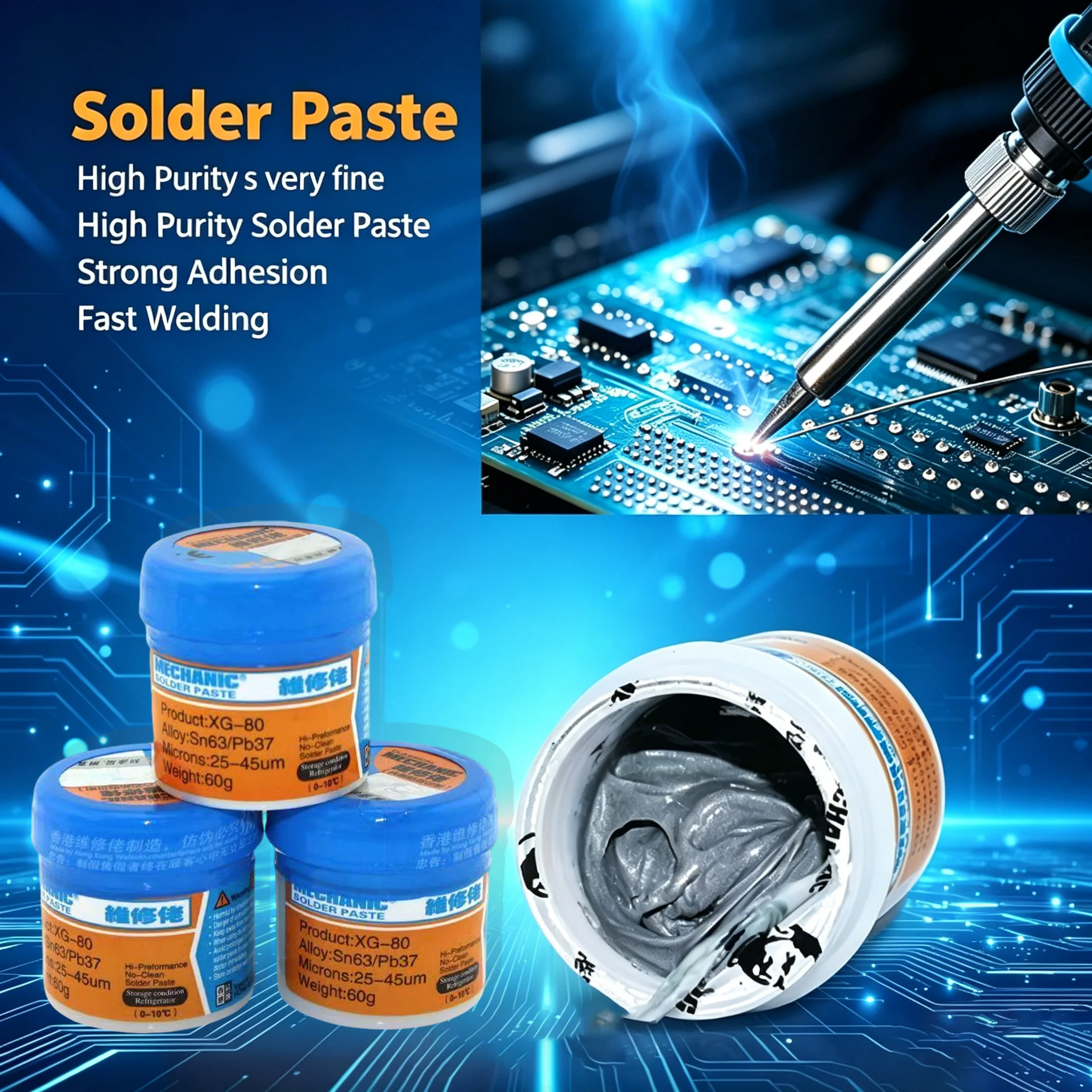 Mechanic XG50 Solder Paste 35g/60g 183°C IPX3 for BGA SMT SMD PCB Repair Soldering Flux Phone Electronics Repair Tool
Mechanic XG50 Solder Paste 35g/60g 183°C IPX3 for BGA SMT SMD PCB Repair Soldering Flux Phone Electronics Repair Tool