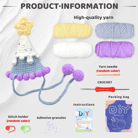 YAMAXIN Birthday Hat Theme Crochet Kit for Beginners - DIY Craft Tool Set Easy Knitting Arts & Crafts Project