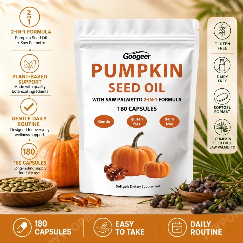 Googeer Pumpkin Seed Oil Softgels 180 Capsules 2-in-1 Formula with Saw Palmetto Fish Oil Soybean Oil Dairy Free Phospholipids
Googeer Pumpkin Seed Oil Softgels 180 Capsules 2-in-1 Formula with Saw Palmetto Fish Oil Soybean Oil Dairy Free Phospholipids