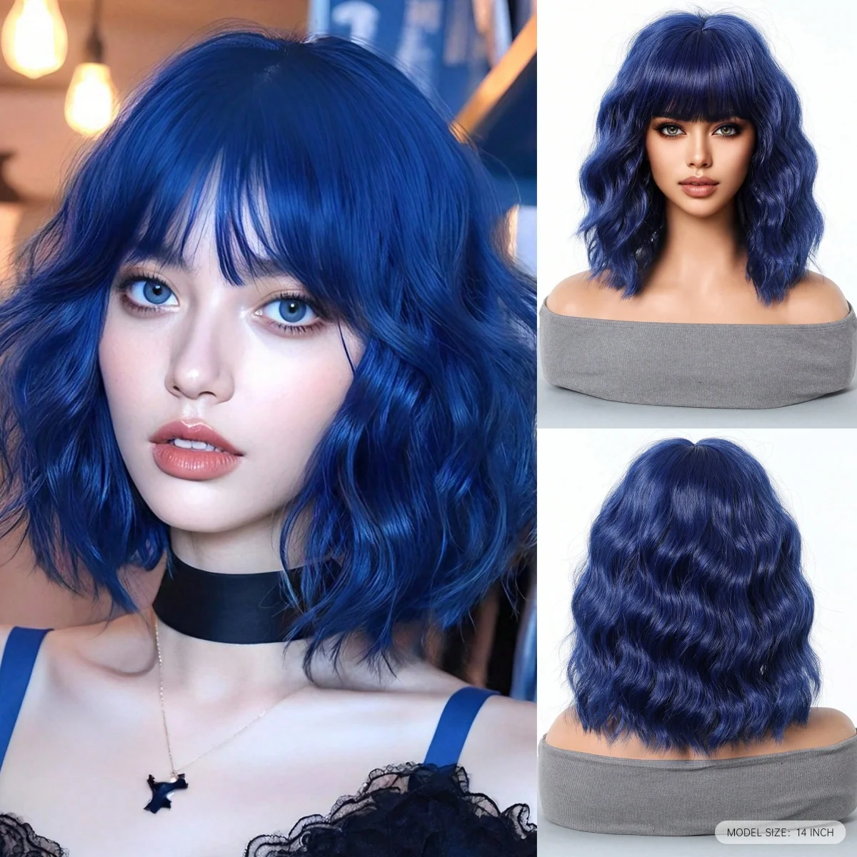 Synthetic Heat Resistant Wigs Short Wavy Bob Wig. Blue 14-Inch Winter Bangs Wigs Good Quality Synthetic Wigs Daily Party Use
Synthetic Heat Resistant Wigs Short Wavy Bob Wig. Blue 14-Inch Winter Bangs Wigs Good Quality Synthetic Wigs Daily Party Use