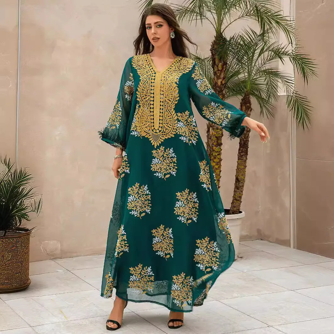 ZD007 Bestselling Muslim Robe Embroidered Camel Bird Hair Gold Lace Evening Dress
ZD007 Bestselling Muslim Robe Embroidered Camel Bird Hair Gold Lace Evening Dress