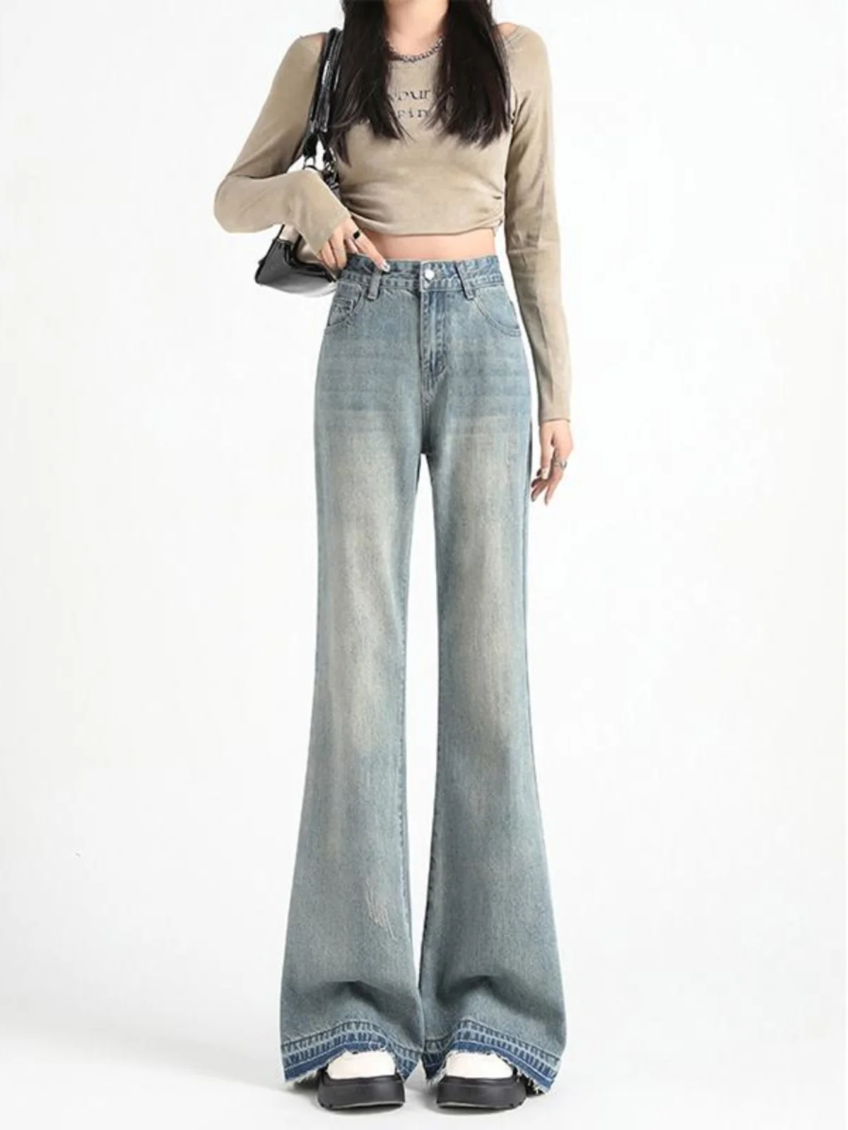 Широкие расклешенные джинсы с высокой талией в стиле ретро, женские свободные драпированные брюки длиной до пола, осенне-зимние модные женские джинсы
Широкие расклешенные джинсы с высокой талией в стиле ретро, женские свободные драпированные брюки длиной до пола, осенне-зимние модные женские джинсы