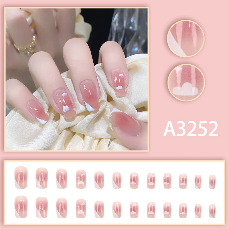 24 шт., французские облачные звезды, короткие квадратные головки, накладные ногти с желеобразным клеем, блестящий дизайн, съемные накладные ногти
24 шт., французские облачные звезды, короткие квадратные головки, накладные ногти с желеобразным клеем, блестящий дизайн, съемные накладные ногти