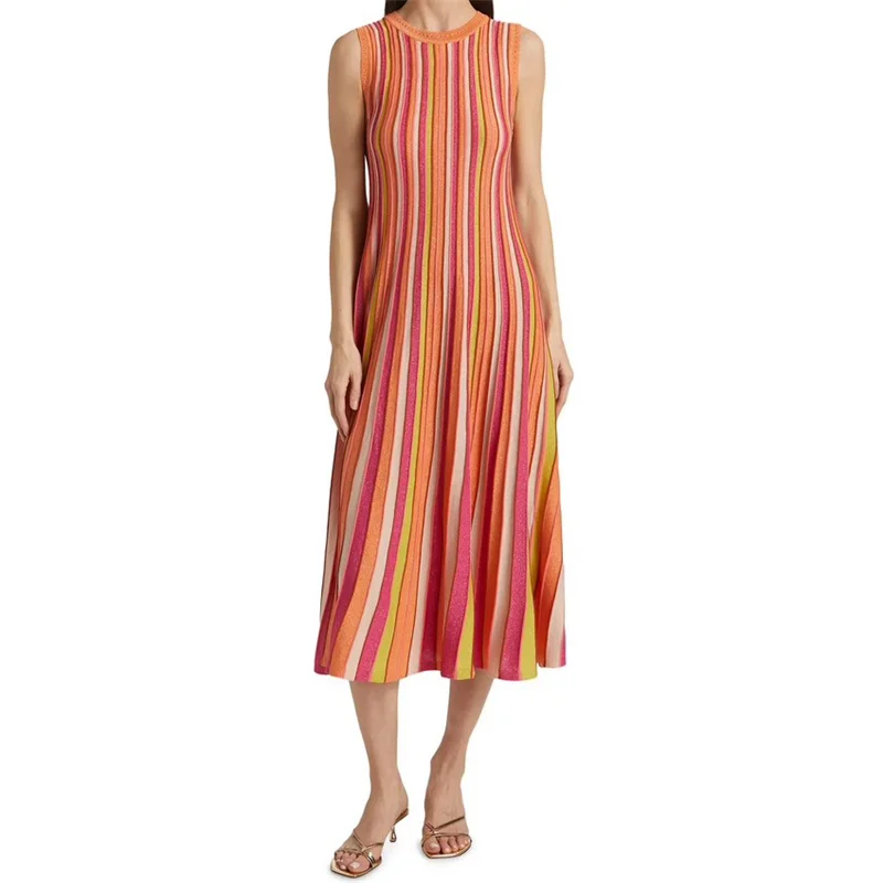 Women's dress New elastic knitted slim sleeveless long dresses for summer 2025 Metal yarn blended rainbow colored midi dresses
Women's dress New elastic knitted slim sleeveless long dresses for summer 2025 Metal yarn blended rainbow colored midi dresses