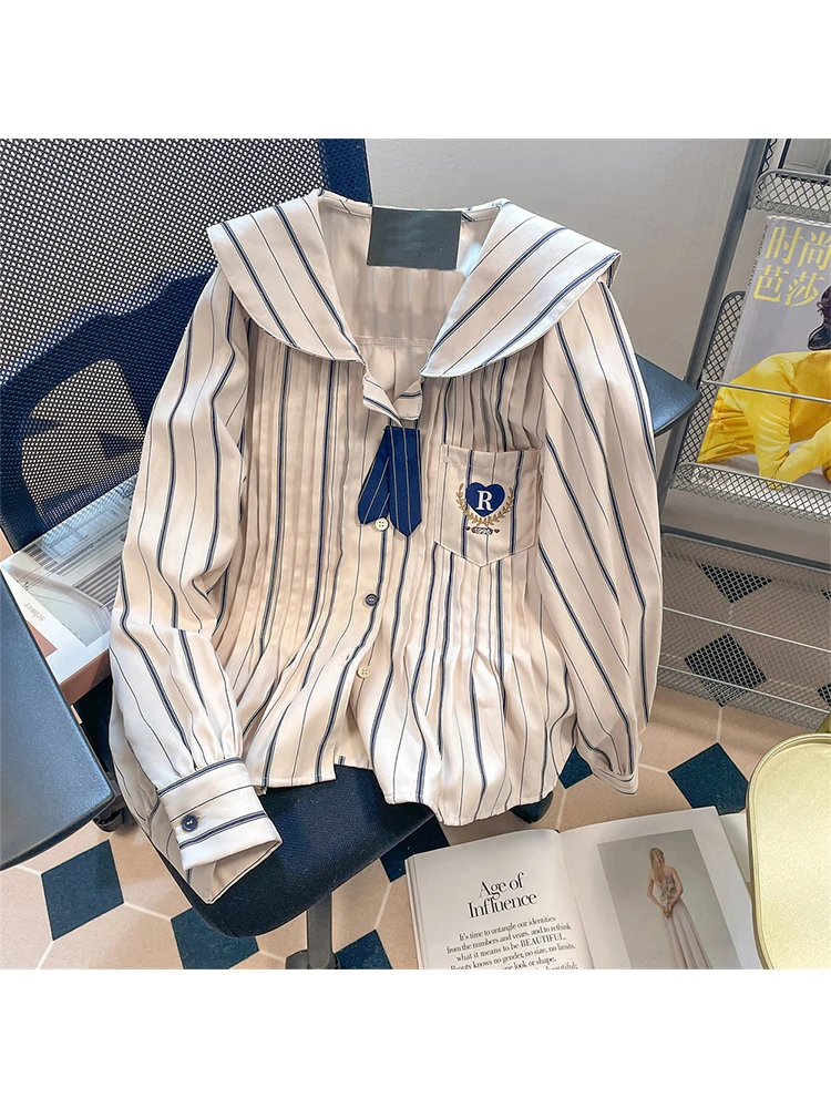 Classic Striped Design Women Preppy Style Chiffon Shirt Sailor Collar Retro Embroidery Baggy Blouses Casual Vintage Oversize
Classic Striped Design Women Preppy Style Chiffon Shirt Sailor Collar Retro Embroidery Baggy Blouses Casual Vintage Oversize