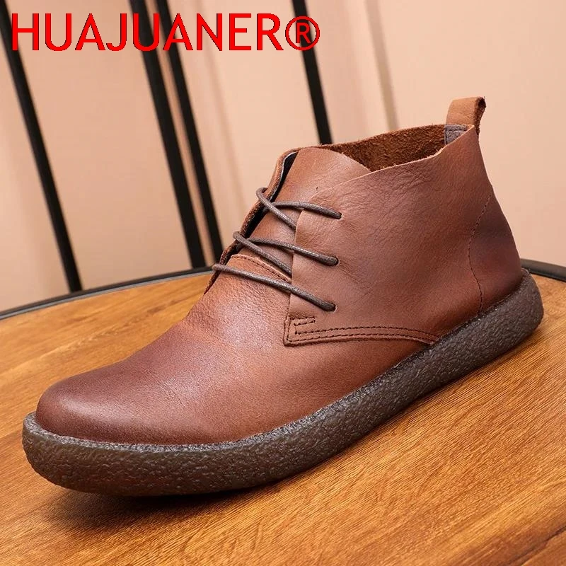 High Ankle Casual Walking Sneakers Top Layer Cowhide Soft Leather Sole Men's Spring Short Boots Outdoor Camp Shoes
High Ankle Casual Walking Sneakers Top Layer Cowhide Soft Leather Sole Men's Spring Short Boots Outdoor Camp Shoes