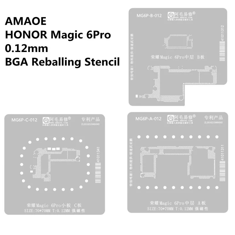 AMAOE Motherboard Middle Level BGA Reballing Stencil for HONOR Magic6Pro A/B/C Board 0.12mm Strong Magnetic Planting Tin Net
AMAOE Motherboard Middle Level BGA Reballing Stencil for HONOR Magic6Pro A/B/C Board 0.12mm Strong Magnetic Planting Tin Net