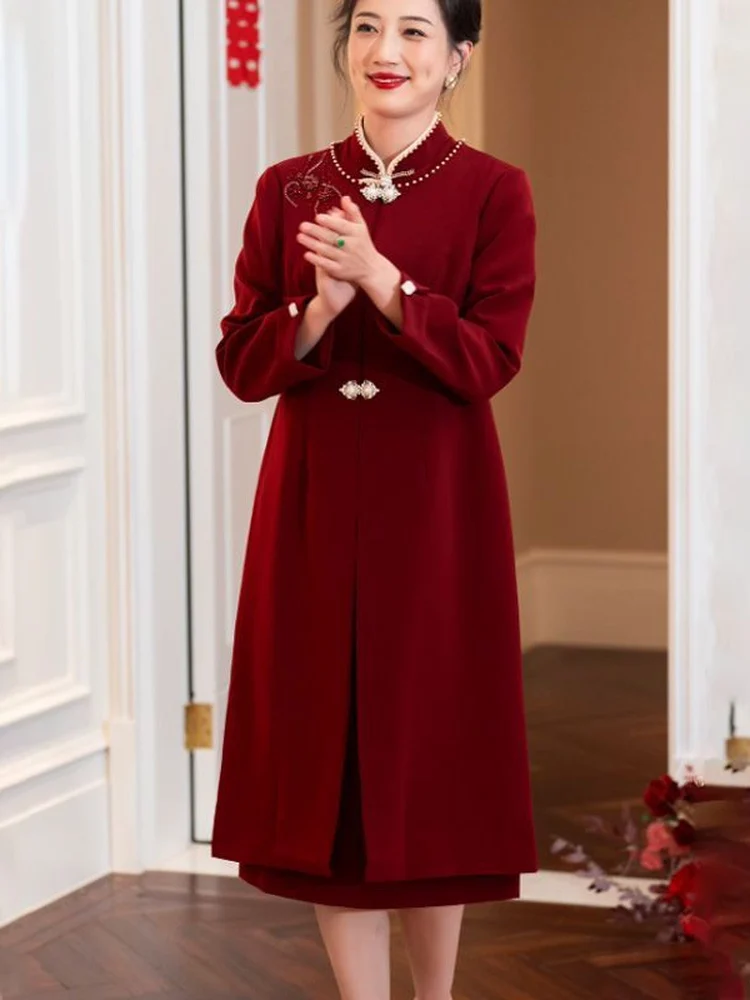 ShaoHua Red Wedding Dress Coat Elegant New Winter Marriage Celebration Grandmother's Outerwear Long Sleeve Midi Dress
ShaoHua Red Wedding Dress Coat Elegant New Winter Marriage Celebration Grandmother's Outerwear Long Sleeve Midi Dress