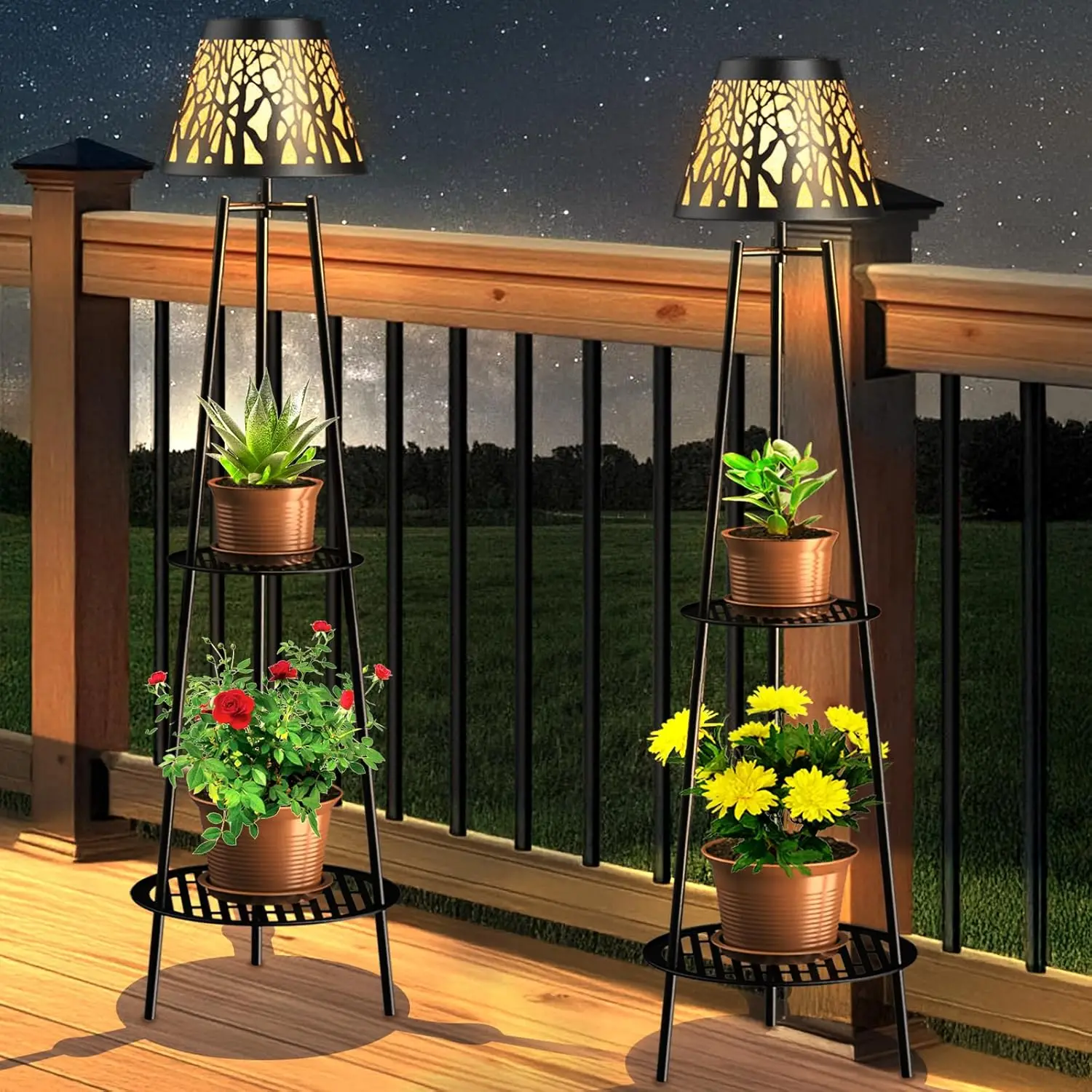 2 Pack Outdoor Solar Floor Lamps with Plant Stands, 45.5" Metal Waterproof Garden Lights for Patio Yard Decor
2 Pack Outdoor Solar Floor Lamps with Plant Stands, 45.5" Metal Waterproof Garden Lights for Patio Yard Decor
