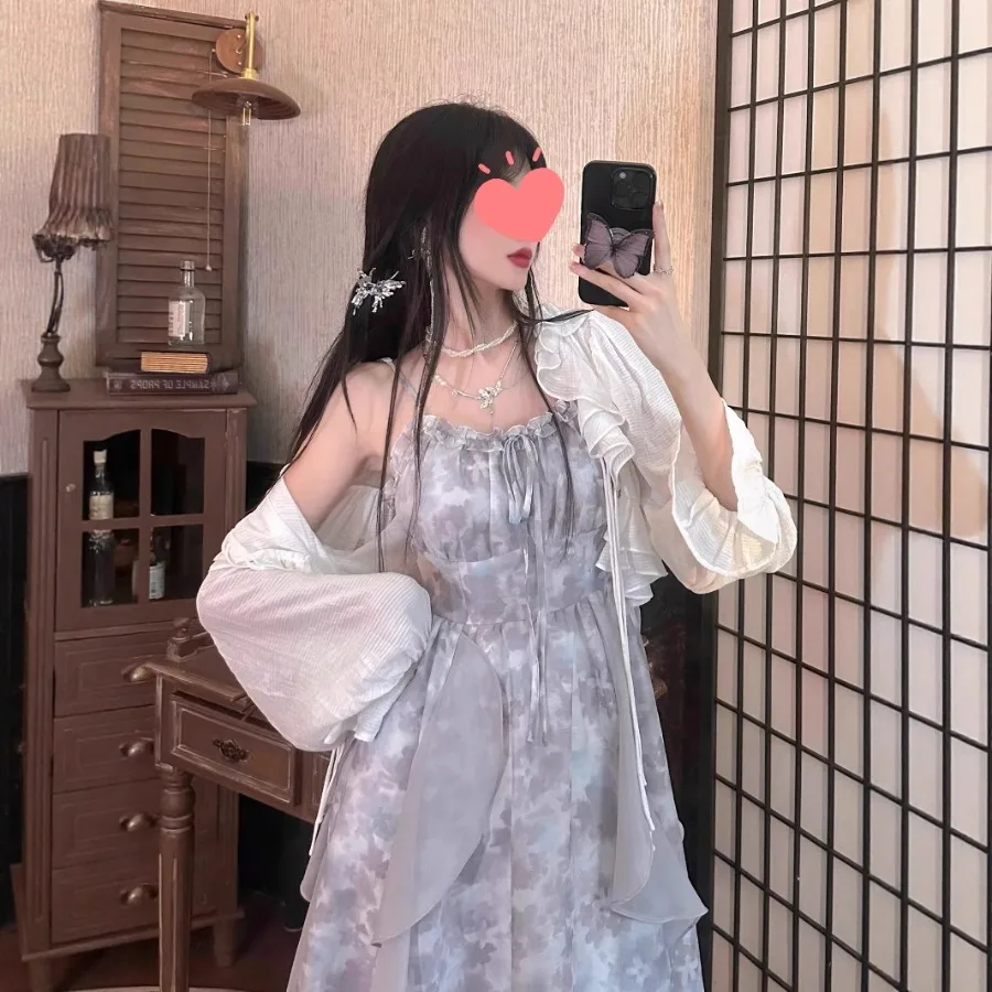 【New style】New smoke rain ink dyed grey tie dyed sling dress cool feeling fairy skirt summer cardigan two-piece set
【New style】New smoke rain ink dyed grey tie dyed sling dress cool feeling fairy skirt summer cardigan two-piece set