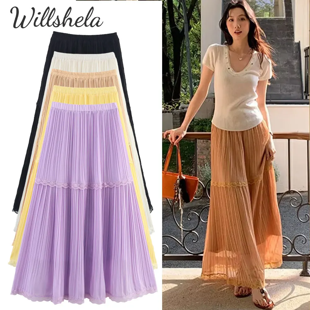 Willshela Women Fashion Chiffon Lace Pleated Midi Skirt High Elastic Waist Female Chic Lady Casual Long Skirt
Willshela Women Fashion Chiffon Lace Pleated Midi Skirt High Elastic Waist Female Chic Lady Casual Long Skirt