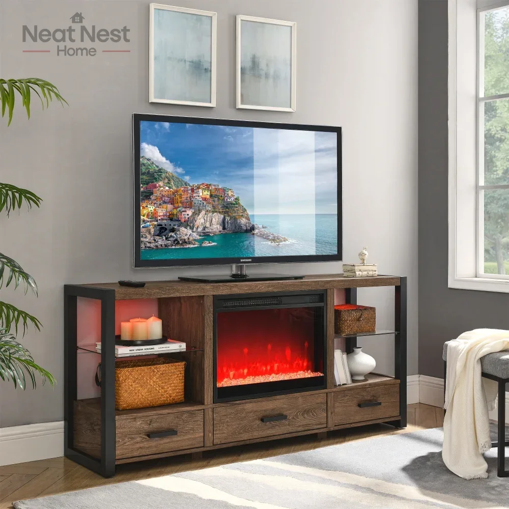TV Stand with Electric Fireplace & LED Lighting, Rustic Barnwood Media Console with Adjustable Shelves, Drawer Storage,tv table
TV Stand with Electric Fireplace & LED Lighting, Rustic Barnwood Media Console with Adjustable Shelves, Drawer Storage,tv table