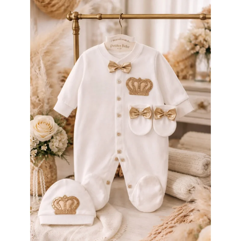 Cute Baby Crown Romper,Matching hat and gloves,Breathable elastic fabric,Very suitable for baby welcoming ceremonies and everyda
Cute Baby Crown Romper,Matching hat and gloves,Breathable elastic fabric,Very suitable for baby welcoming ceremonies and everyda
