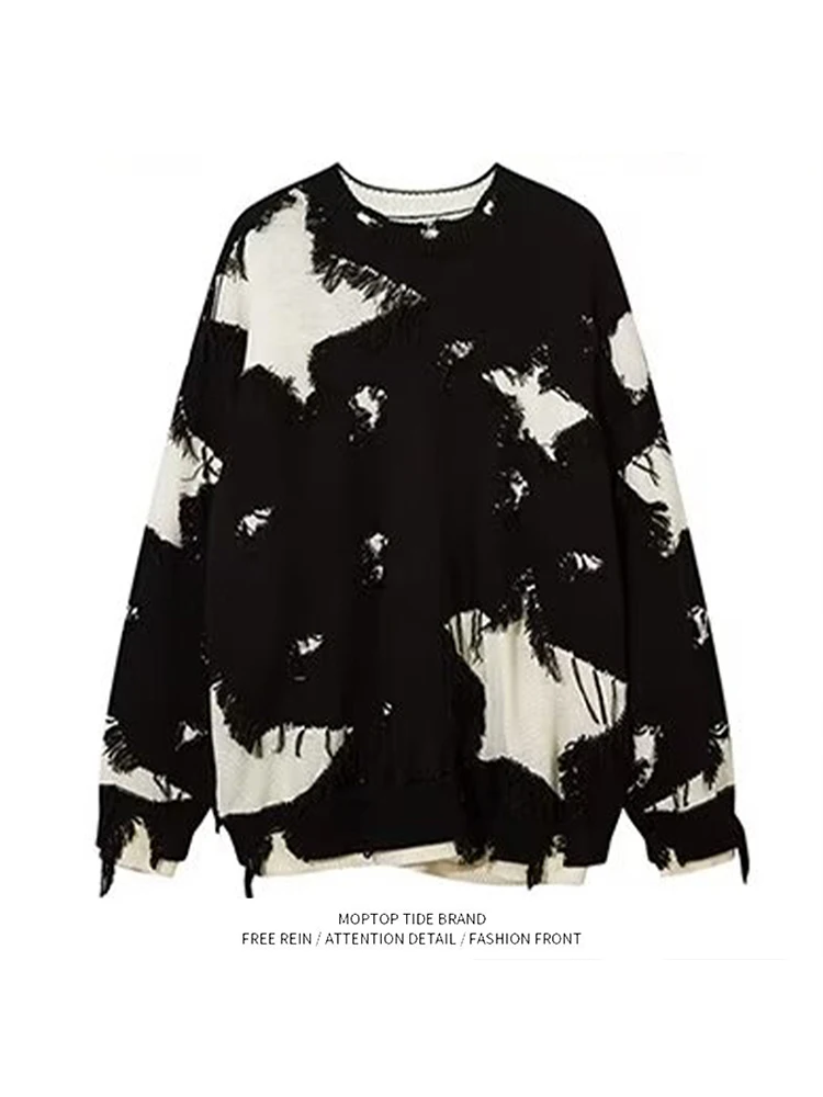 Модный свободный вязаный свитер с рваным дизайном для мужчин и женщин, весенне-осенний сезон, повседневная одежда, длинный рукав, круглый вырез.
Модный свободный вязаный свитер с рваным дизайном для мужчин и женщин, весенне-осенний сезон, повседневная одежда, длинный рукав, круглый вырез.