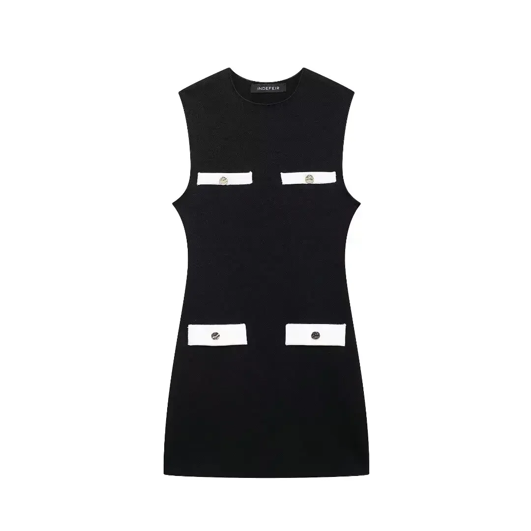 Women's 2024 new fashion pocket button decoration elastic slim knit mini dress retro O Neck sleeveless women's dress Mujer
Women's 2024 new fashion pocket button decoration elastic slim knit mini dress retro O Neck sleeveless women's dress Mujer