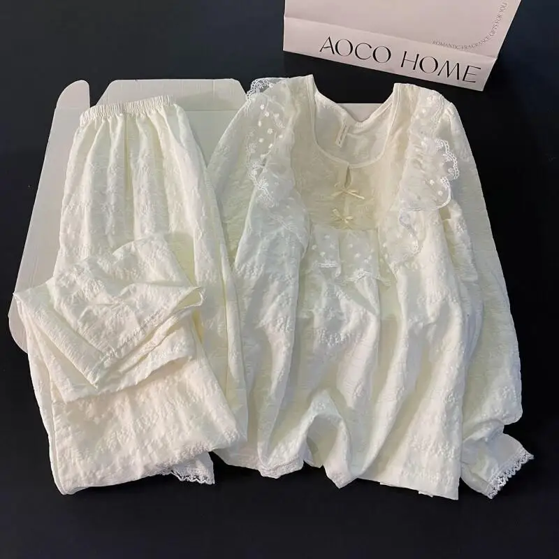 Новый модный комплект пижамы с бантом для женщин, мягкая ткань, домашняя одежда, розовый, милый, с длинными рукавами и длинными брюками, весна-осень
Новый модный комплект пижамы с бантом для женщин, мягкая ткань, домашняя одежда, розовый, милый, с длинными рукавами и длинными брюками, весна-осень