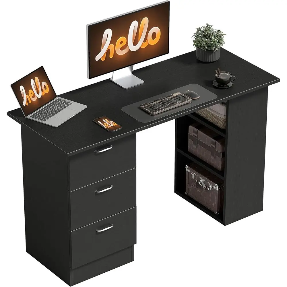 47 Modern Office Desk with Storage, 3-Tier Shelves, Reversible Drawers, Suitable for Study or Bedroom, Black
47 Modern Office Desk with Storage, 3-Tier Shelves, Reversible Drawers, Suitable for Study or Bedroom, Black