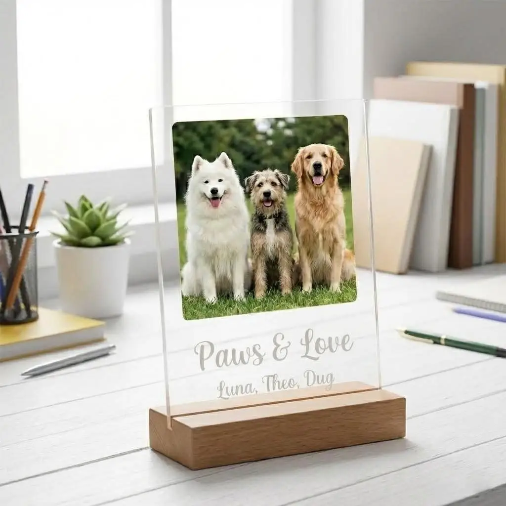Custom Pet Photo Night Light Personalized Text LED Acrylic Wood Base Tribute to Pet Bond Gift for Pet Lovers Owner Friends
Custom Pet Photo Night Light Personalized Text LED Acrylic Wood Base Tribute to Pet Bond Gift for Pet Lovers Owner Friends