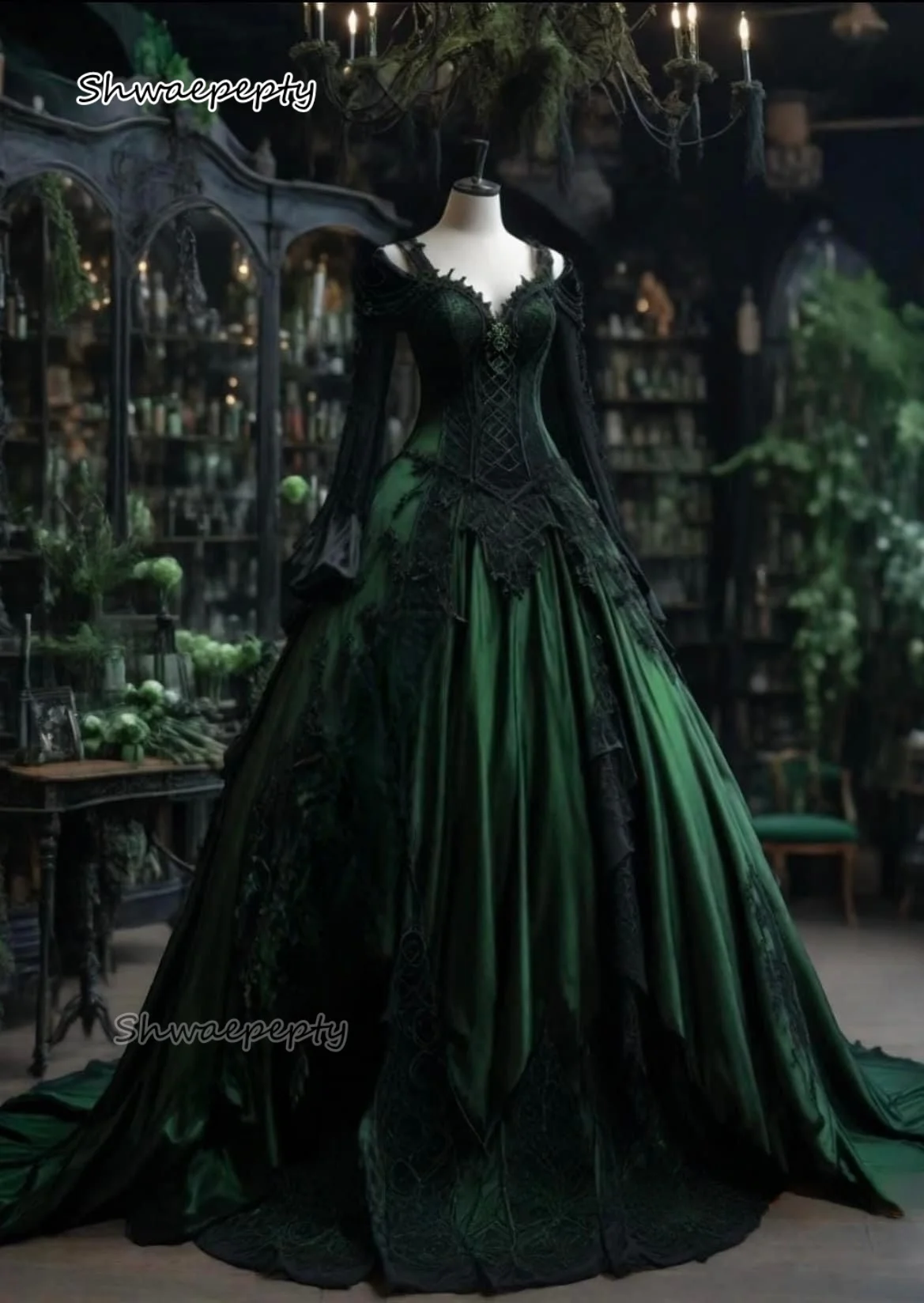 Gothic Wedding Dress Black And Dark Green Vintage Bridal Gowns Lace Appliques Long Sleeves Customized Vestidos De Novia
Gothic Wedding Dress Black And Dark Green Vintage Bridal Gowns Lace Appliques Long Sleeves Customized Vestidos De Novia