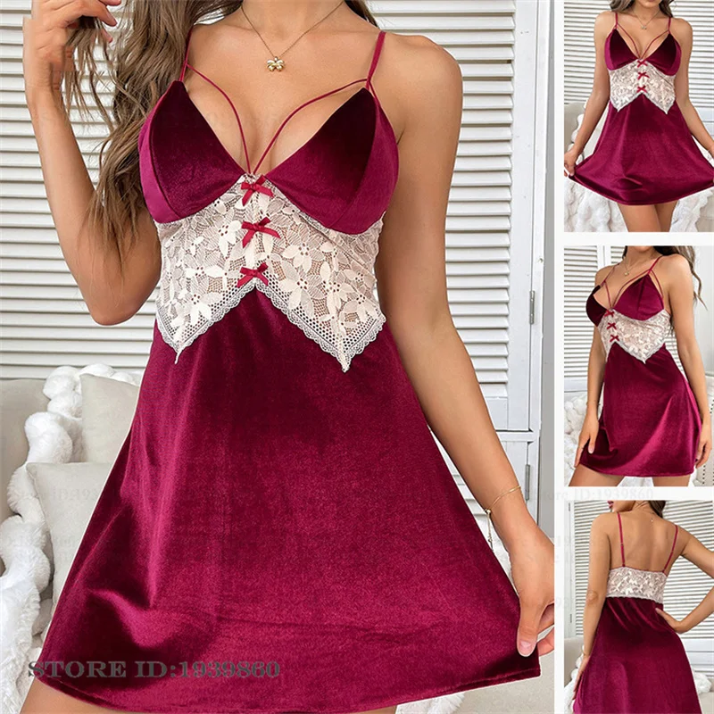 Sexy Burgundy Velvet Nightgown Women Chemise Sleepwear Patchwork Hollow Out Lace Suspender Nightdress Lingerie Velour Homewear
Sexy Burgundy Velvet Nightgown Women Chemise Sleepwear Patchwork Hollow Out Lace Suspender Nightdress Lingerie Velour Homewear