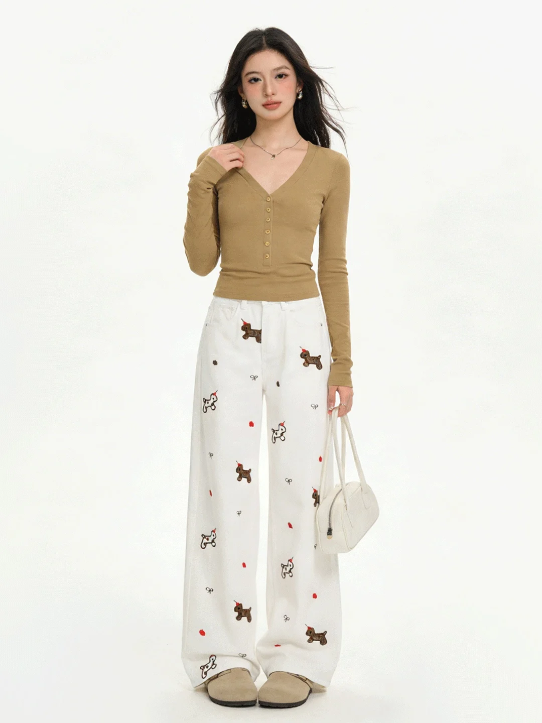 Ele Embroidered Wide Leg Jeans in White Dra Slimming Floor-Length Korean Sle l Waist Denim Skinnies for Women
Ele Embroidered Wide Leg Jeans in White Dra Slimming Floor-Length Korean Sle l Waist Denim Skinnies for Women