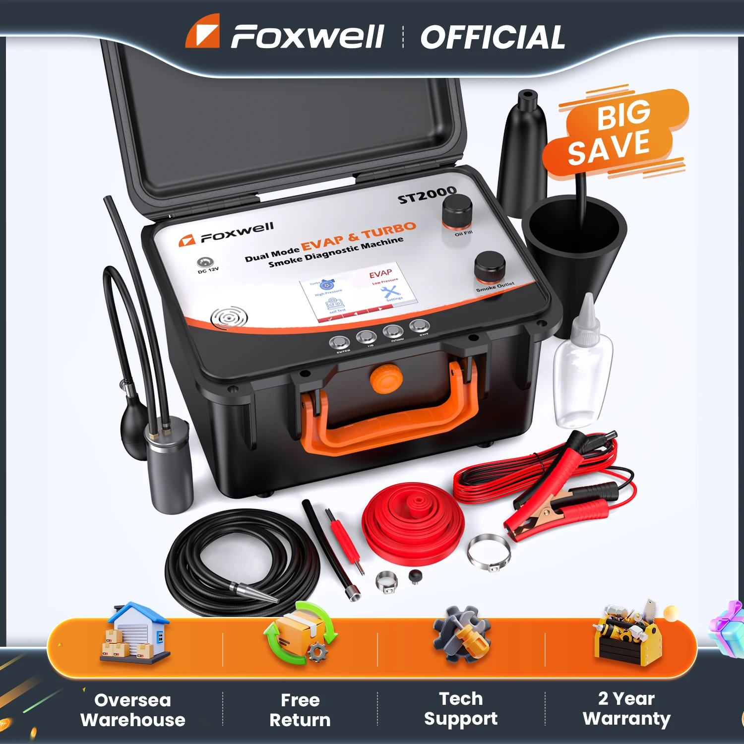 Детектор утечек FOXWELL ST2000 EVAP и турбонаддува с дымогенератором, встроенным воздушным насосом, цифровым дисплеем и двойным режимом работы (тестер вакуума)
Детектор утечек FOXWELL ST2000 EVAP и турбонаддува с дымогенератором, встроенным воздушным насосом, цифровым дисплеем и двойным режимом работы (тестер вакуума)