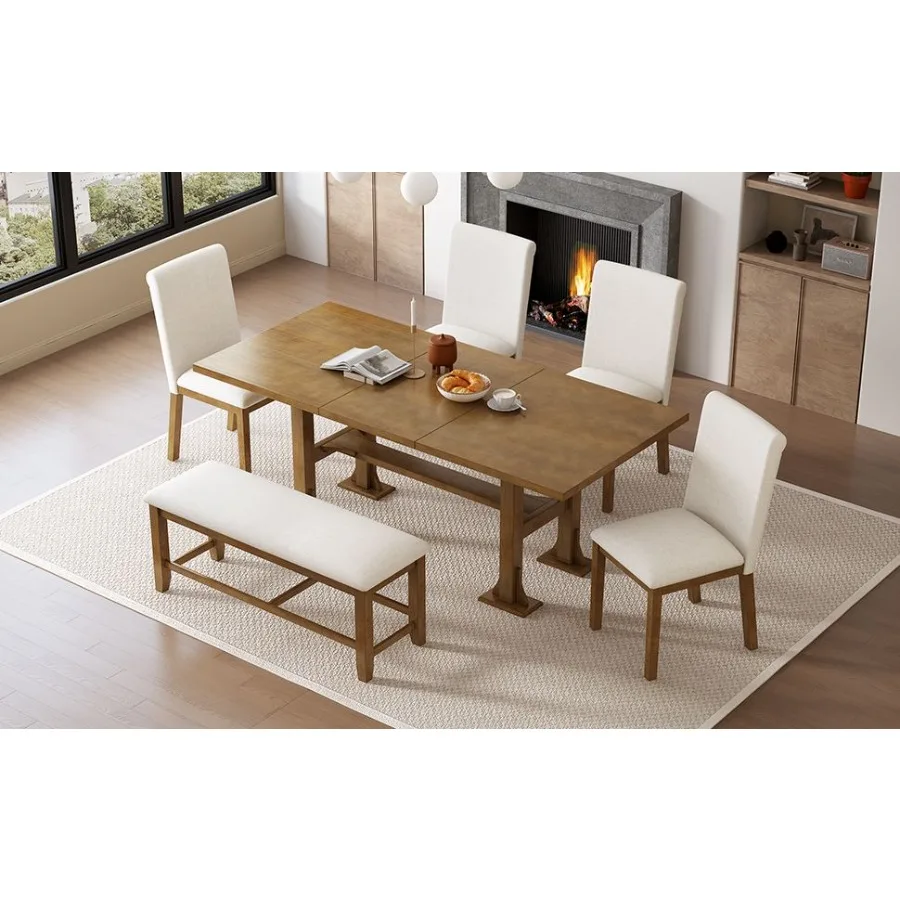 TOPMAX Farmhouse 76inch 6Piece Extendable Dining Table Set Trestle Kitchen Table Set with 18inch Removable Leaf and Upholstered
TOPMAX Farmhouse 76inch 6Piece Extendable Dining Table Set Trestle Kitchen Table Set with 18inch Removable Leaf and Upholstered