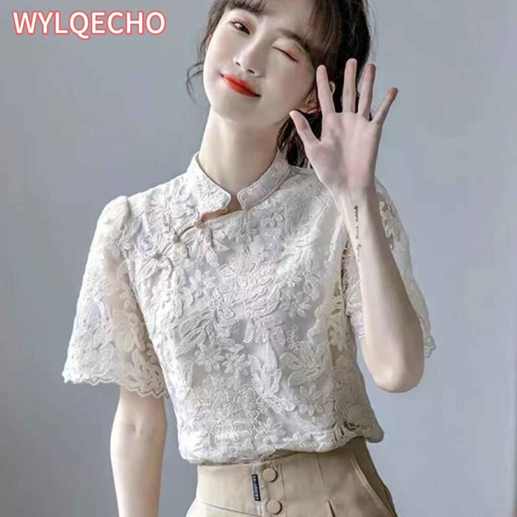 2024 summer new short sleeved lace top improved chinese style retro embroidery qipao top fashion design sense versatile blouse
2024 summer new short sleeved lace top improved chinese style retro embroidery qipao top fashion design sense versatile blouse