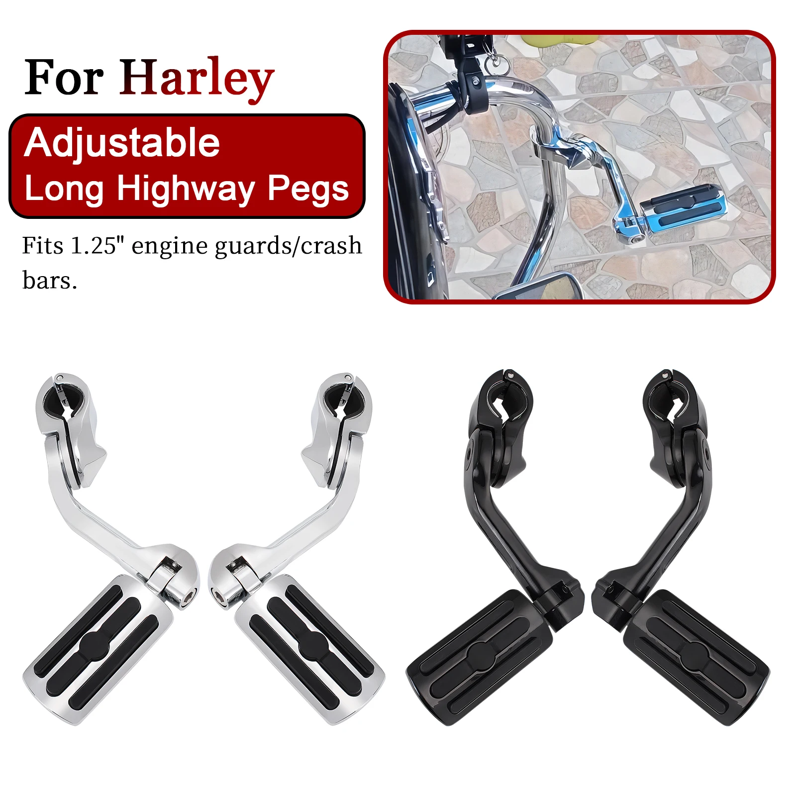 Motorcycle Highway Footrest 1.25" 1-1/4" Angled Adjustable Long Pegs w/Mount For Harley Touring Softail Sportster Road King Fat
Motorcycle Highway Footrest 1.25" 1-1/4" Angled Adjustable Long Pegs w/Mount For Harley Touring Softail Sportster Road King Fat