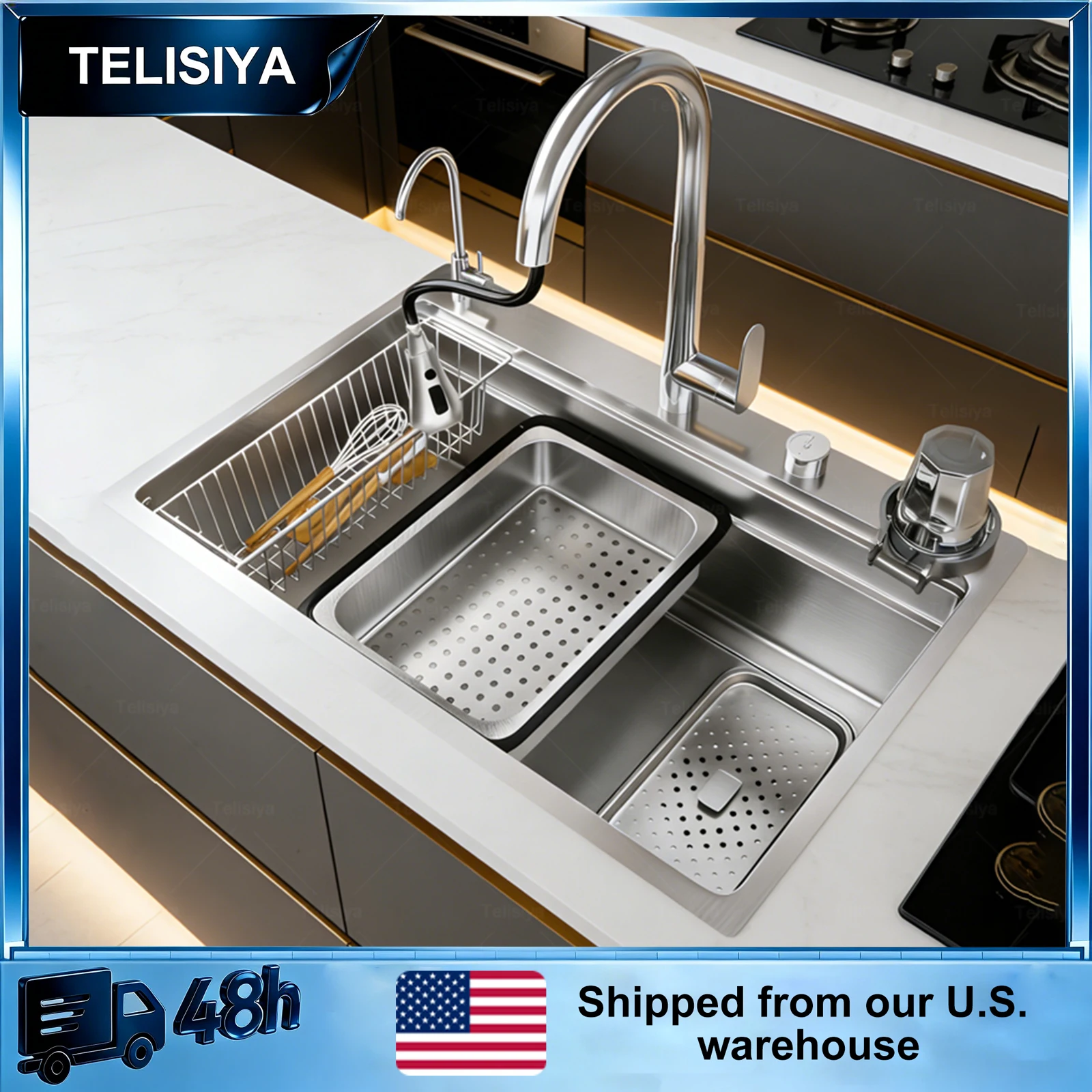 Кухонная мойка из нержавеющей стали 304, врезная, с тиснением, одинарная чаша, большая, для мытья посуды, с одним отверстием, отгрузка из США
Кухонная мойка из нержавеющей стали 304, врезная, с тиснением, одинарная чаша, большая, для мытья посуды, с одним отверстием, отгрузка из США