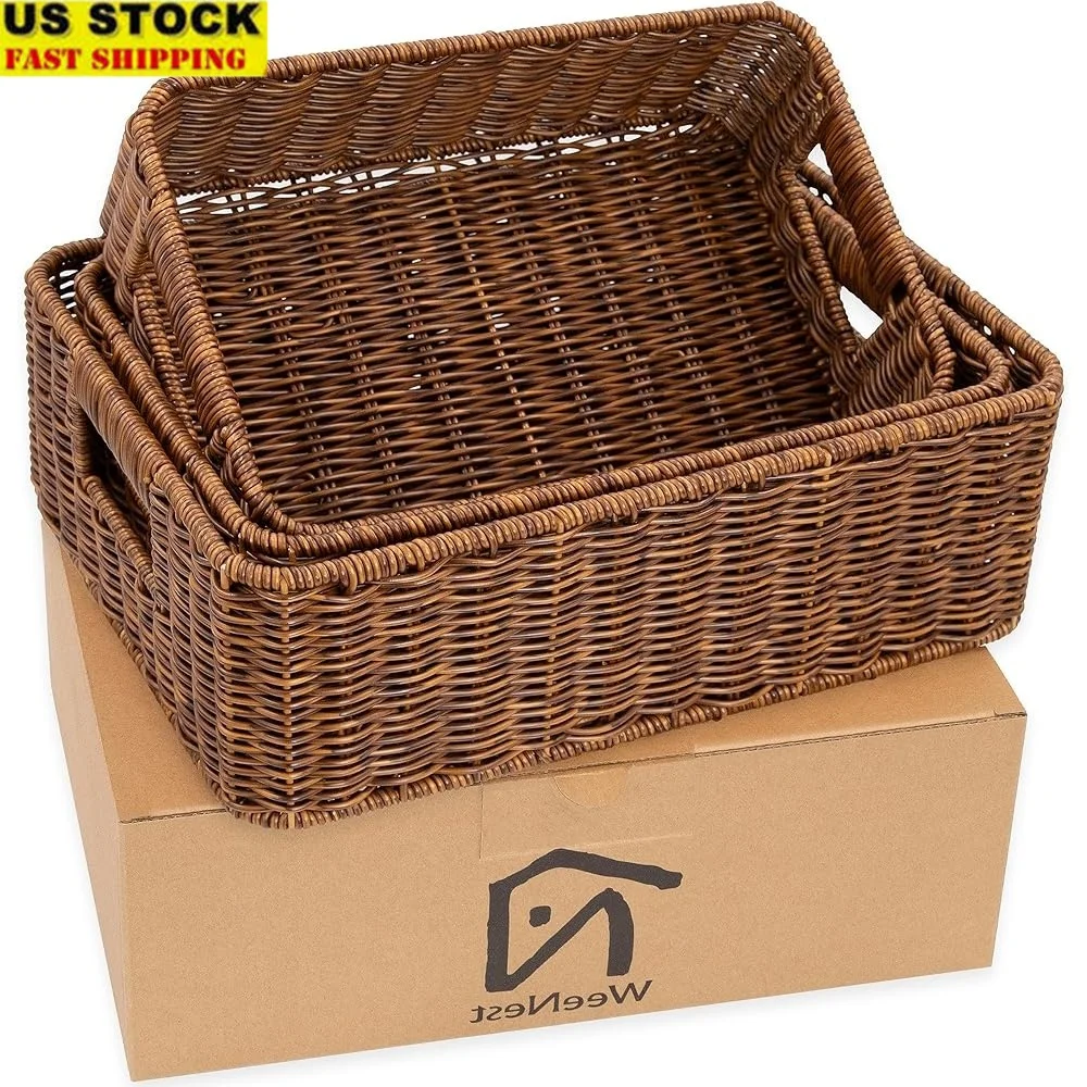 Hand Woven Wicker Storage Baskets Set of 3 Durable Organizing Baskets Closet Shelf Pantry Bathroom Rectangular Design
Hand Woven Wicker Storage Baskets Set of 3 Durable Organizing Baskets Closet Shelf Pantry Bathroom Rectangular Design
