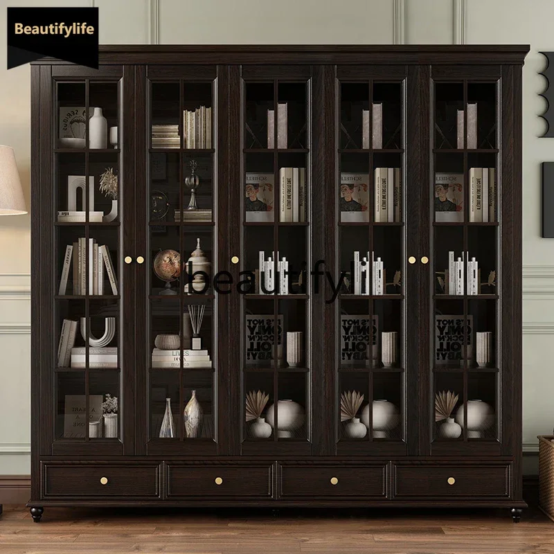American solid wood glass door bookcase retro ash wood floor bookshelf cabinet storage display cabinet D80
American solid wood glass door bookcase retro ash wood floor bookshelf cabinet storage display cabinet D80