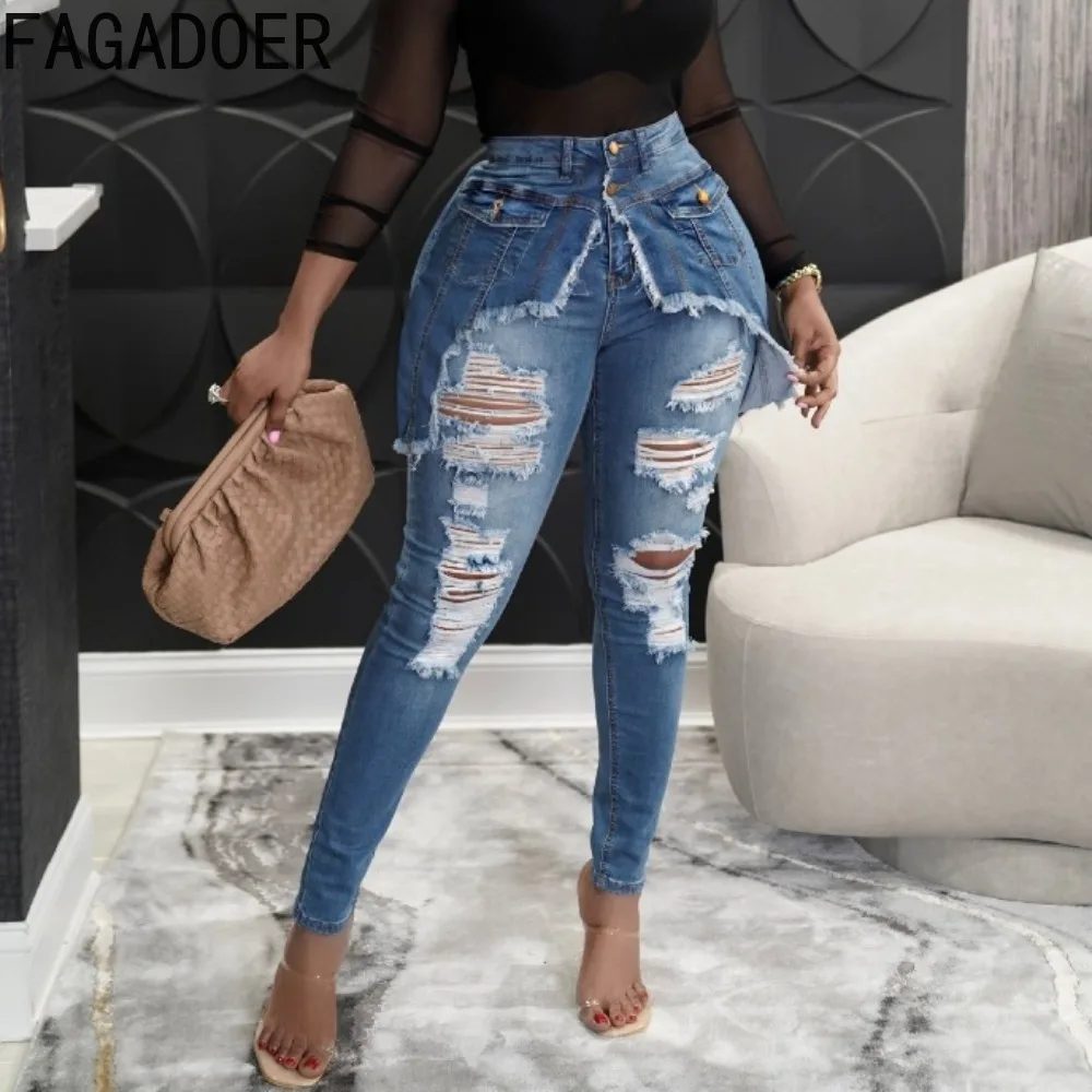 FAGADOER Dark Blue Fashion Hole Skinny Denim Pants Women High Waisted Button Pocket Jean Trousers Casual Matching Cowboy Bottoms
FAGADOER Dark Blue Fashion Hole Skinny Denim Pants Women High Waisted Button Pocket Jean Trousers Casual Matching Cowboy Bottoms