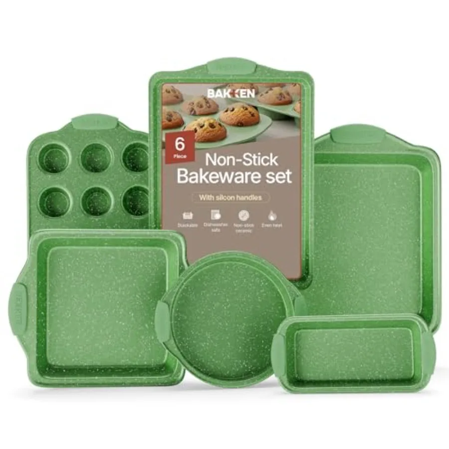 BAKKEN Kitchen Baking Pan Set - Nonstick Coating, Carbon Steel Bakeware Sets with Green Silicone Handles, Kitchen Essentials, P
BAKKEN Kitchen Baking Pan Set - Nonstick Coating, Carbon Steel Bakeware Sets with Green Silicone Handles, Kitchen Essentials, P
