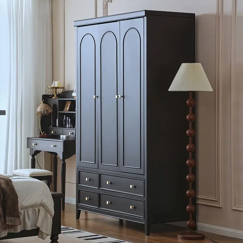 French retro solid wood wardrobe black small apartment bedroom hanging wardrobe simple American pine wardrobe
French retro solid wood wardrobe black small apartment bedroom hanging wardrobe simple American pine wardrobe