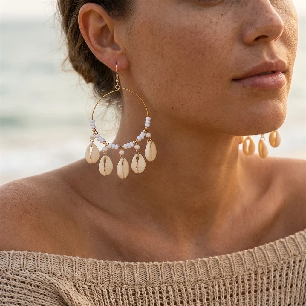 Minimalist Gold Color Hoop Shell Earrings for Women Coastal Aesthetic Jewelry Beaded Cowrie Dangle Summer Vacation Accessories
Minimalist Gold Color Hoop Shell Earrings for Women Coastal Aesthetic Jewelry Beaded Cowrie Dangle Summer Vacation Accessories