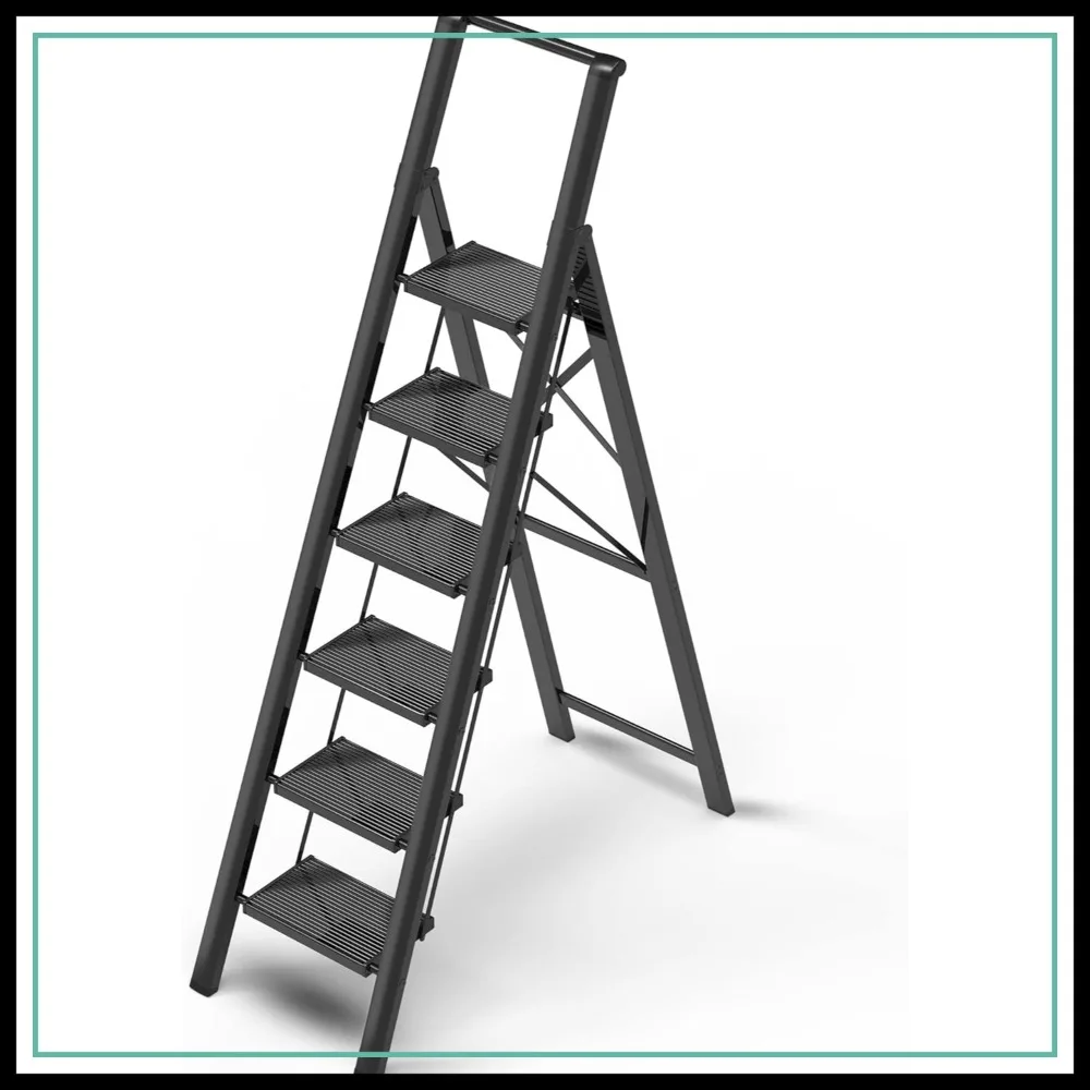 6 Step Ladder for 12 Ft High Ceilings, Lightweight Aluminum Folding Step Stool with Handgrip, Anti-Slip Wide Pedal, Space Saving for Home
6 Step Ladder for 12 Ft High Ceilings, Lightweight Aluminum Folding Step Stool with Handgrip, Anti-Slip Wide Pedal, Space Saving for Home
