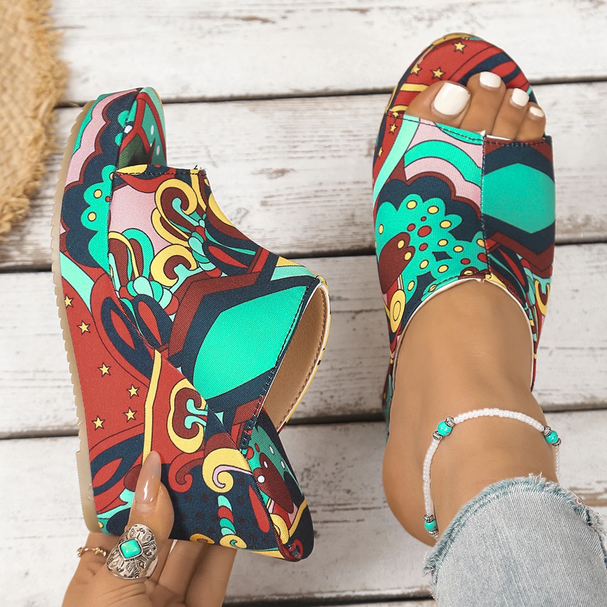 Female Thick Soled Wedge Slippers Summer 2025 Stylish Open Toe Sandals Round Top Retro Style High Heel Slides Women Slippers
Female Thick Soled Wedge Slippers Summer 2025 Stylish Open Toe Sandals Round Top Retro Style High Heel Slides Women Slippers