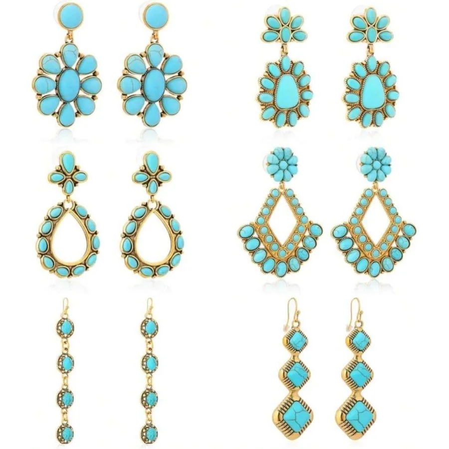 JMScape 6 Pairs Western Turquoise Earrings Set For Women Boho Vintage Dangle Earring Statement Country Cowgirl Jewelry Accessor
JMScape 6 Pairs Western Turquoise Earrings Set For Women Boho Vintage Dangle Earring Statement Country Cowgirl Jewelry Accessor
