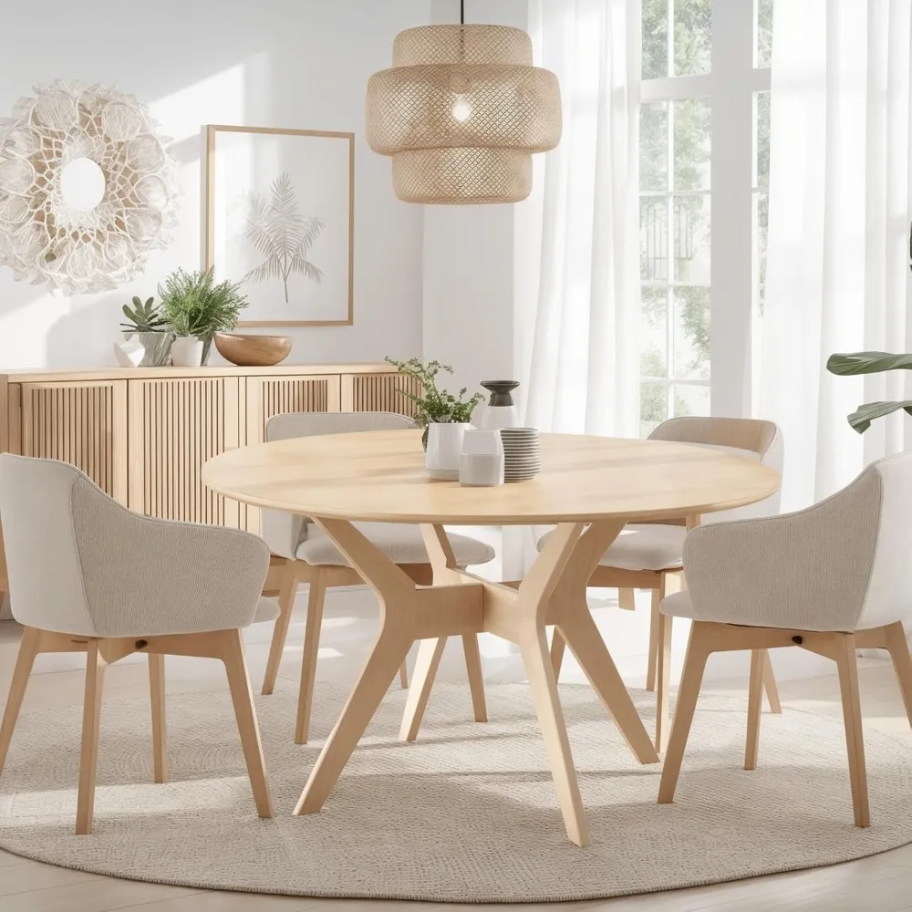 47" Modern Wood Round Dining Table with Solid Wood Base, Round Kitchen Table for 4, Pedestal dining table, Dining Room
47" Modern Wood Round Dining Table with Solid Wood Base, Round Kitchen Table for 4, Pedestal dining table, Dining Room